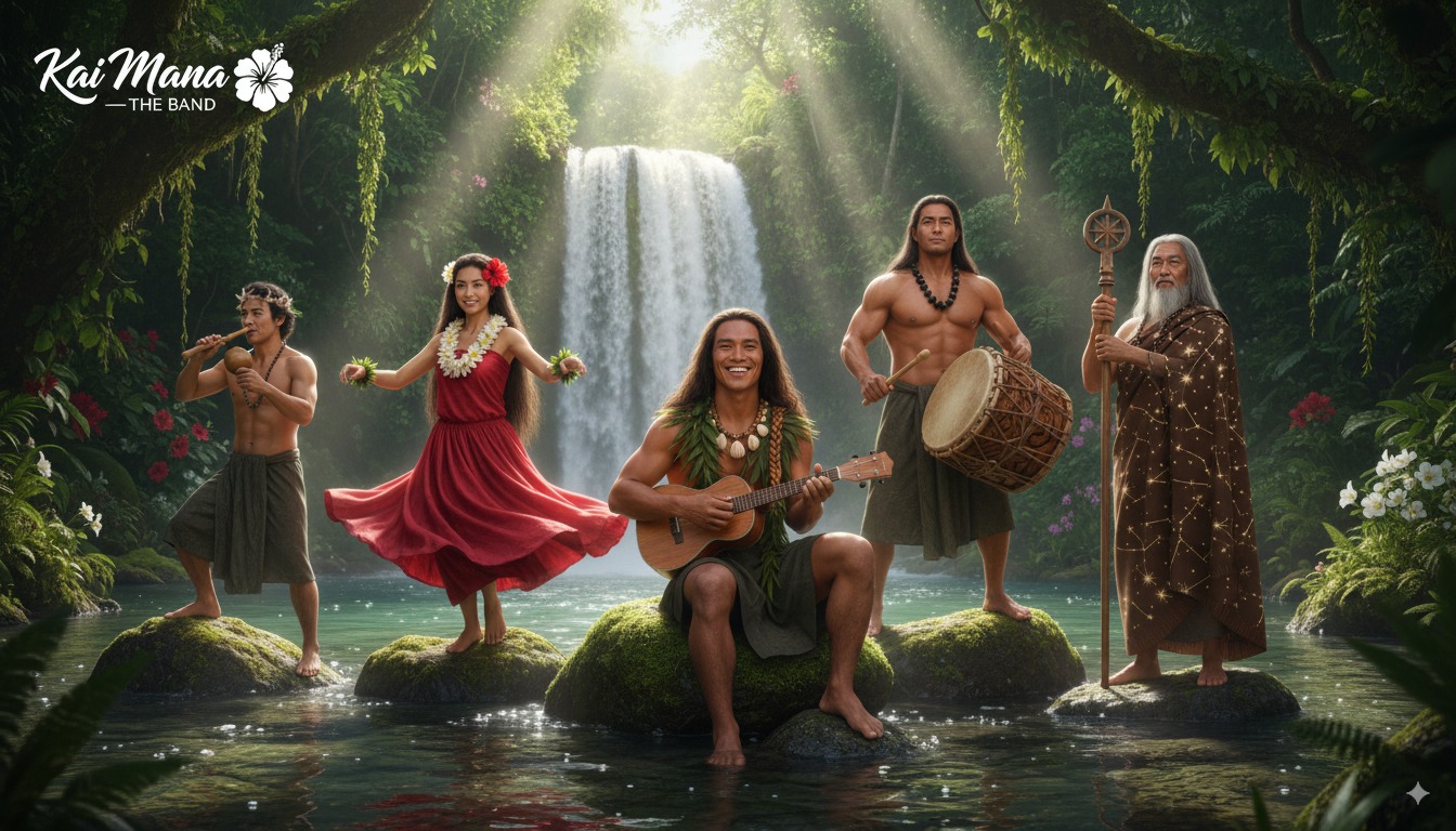 Kai Mana band on a Maui shoreline at sunset