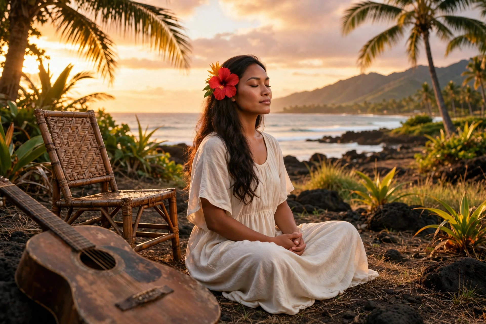 Lehua listening, close and quiet, in the salty air