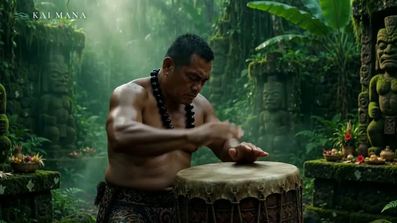 Makua Nui's hands on the pahu