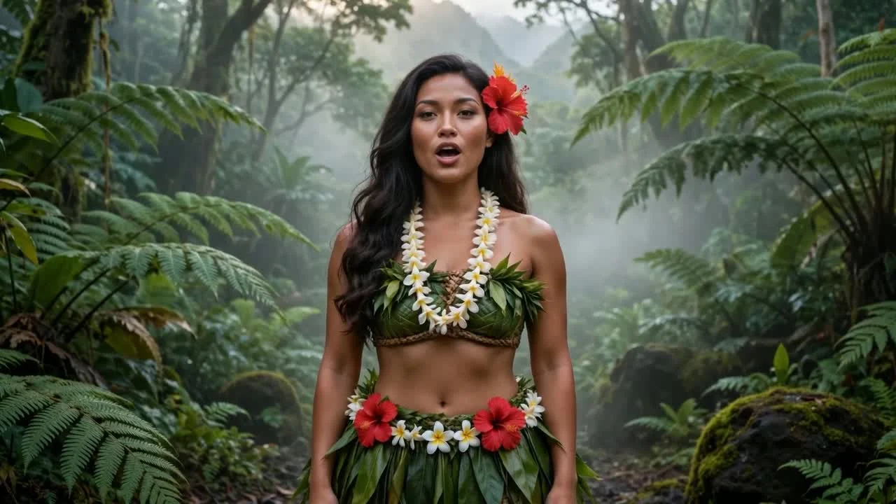Lehua's oli in the jungle clearing