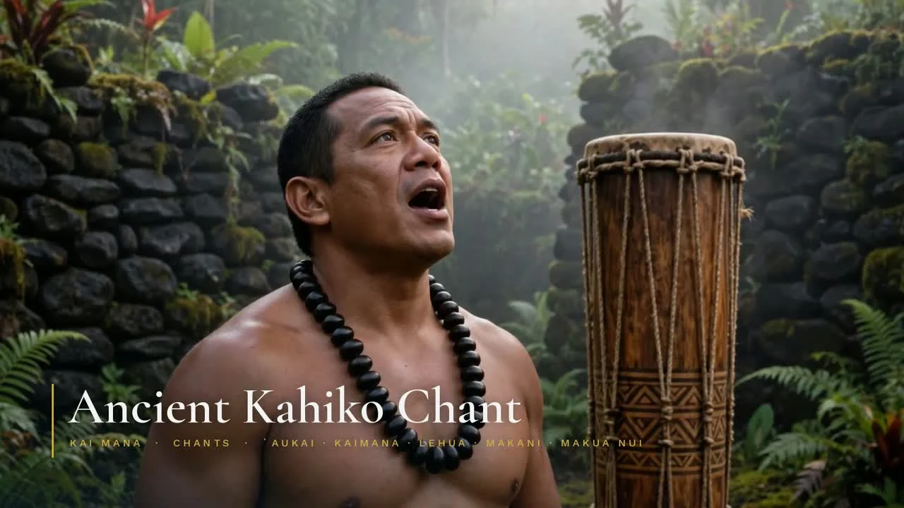 Makua Nui entering beside his pahu