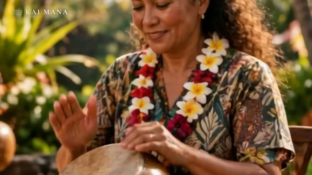 Lehua singing the verse, lei bright in the sun