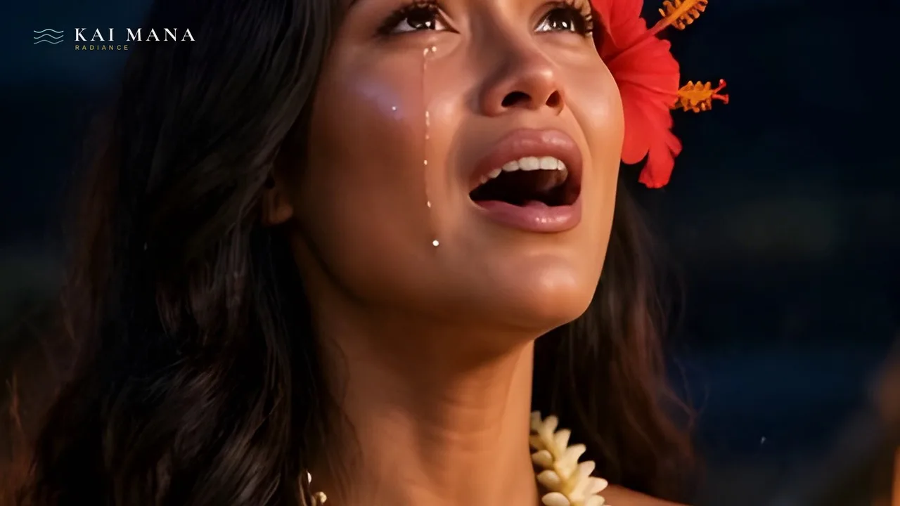Lehua singing the lantern ceremony under a dark sky