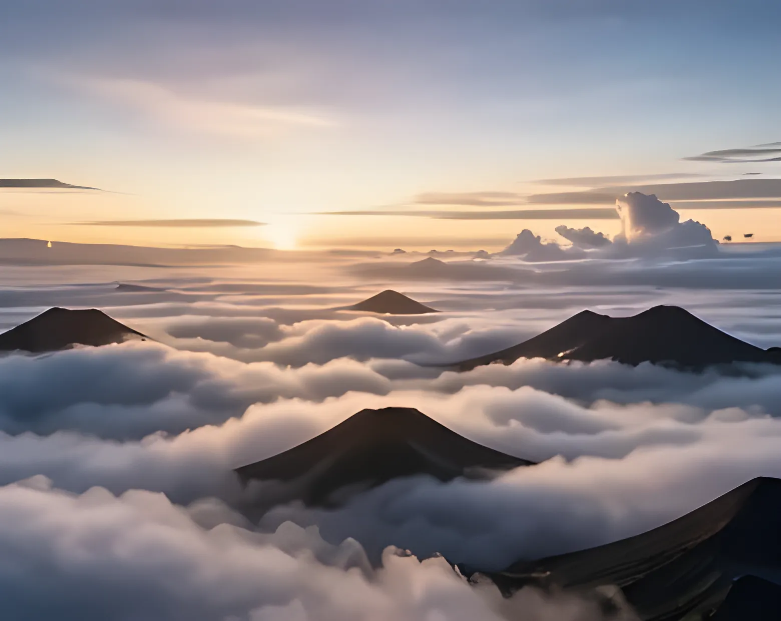 A sea of clouds at dawn over the crater rim