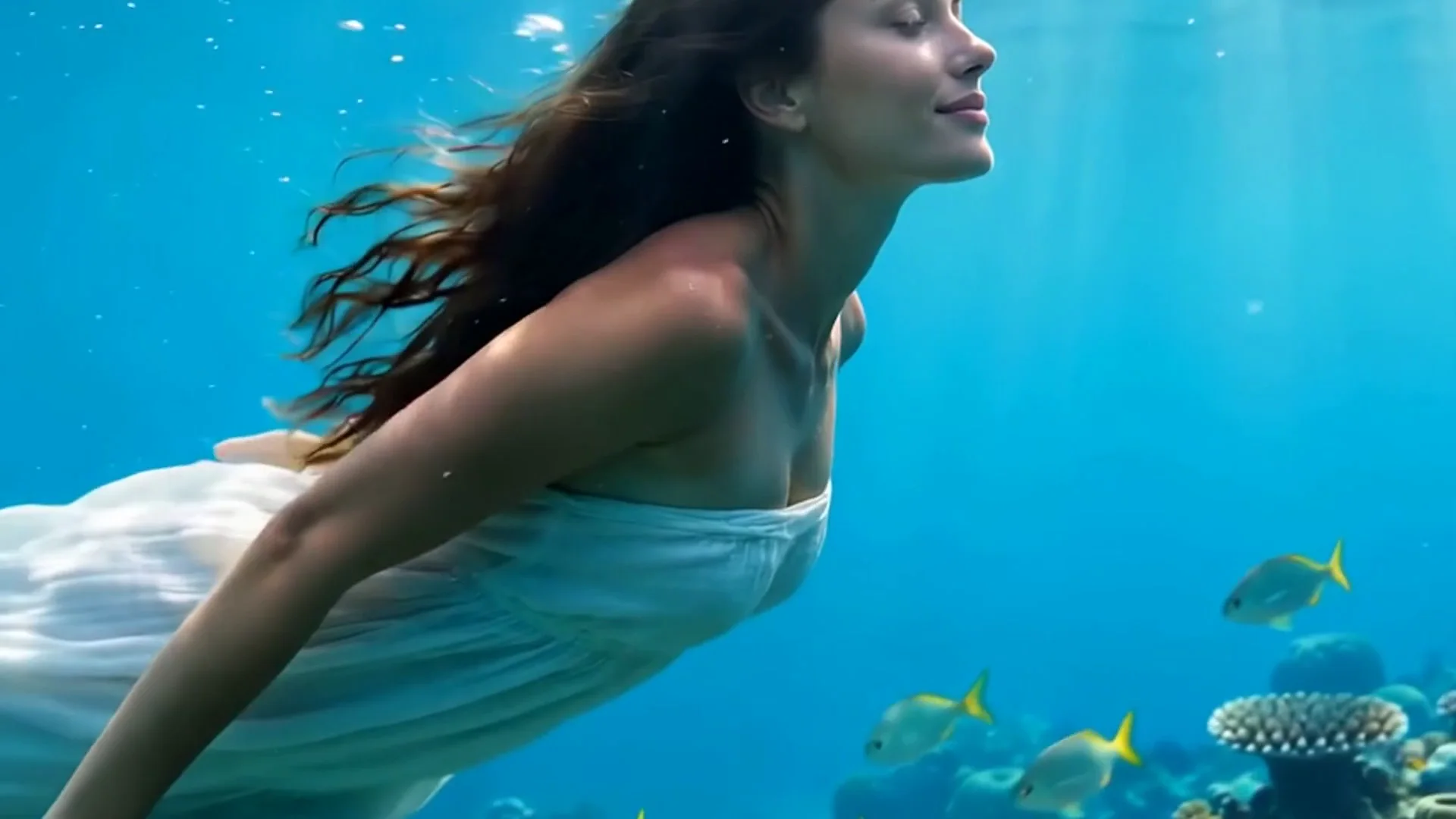 Lehua gliding underwater above the reef