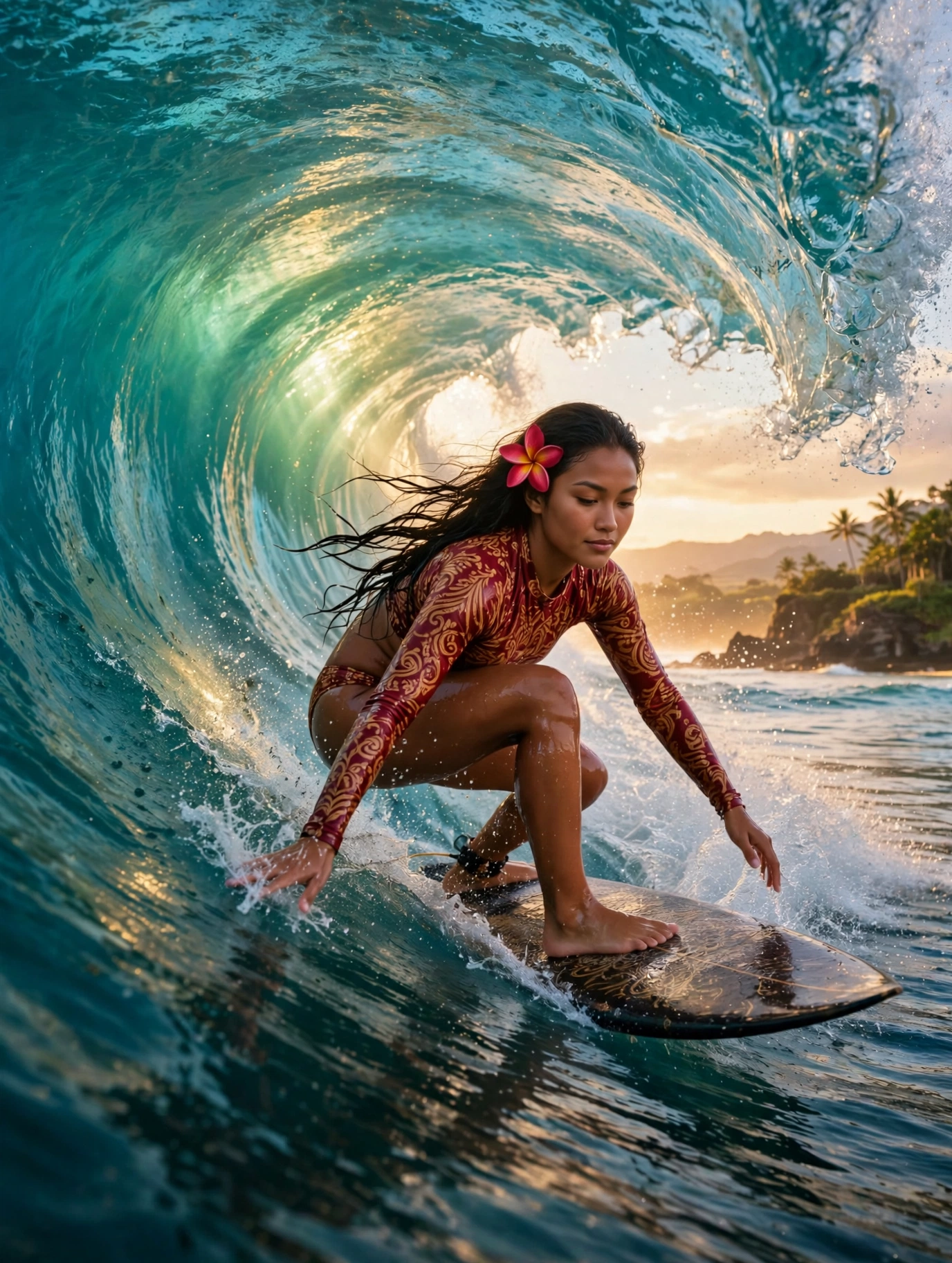 Lehua in the groove, riding in rhythm with the ocean