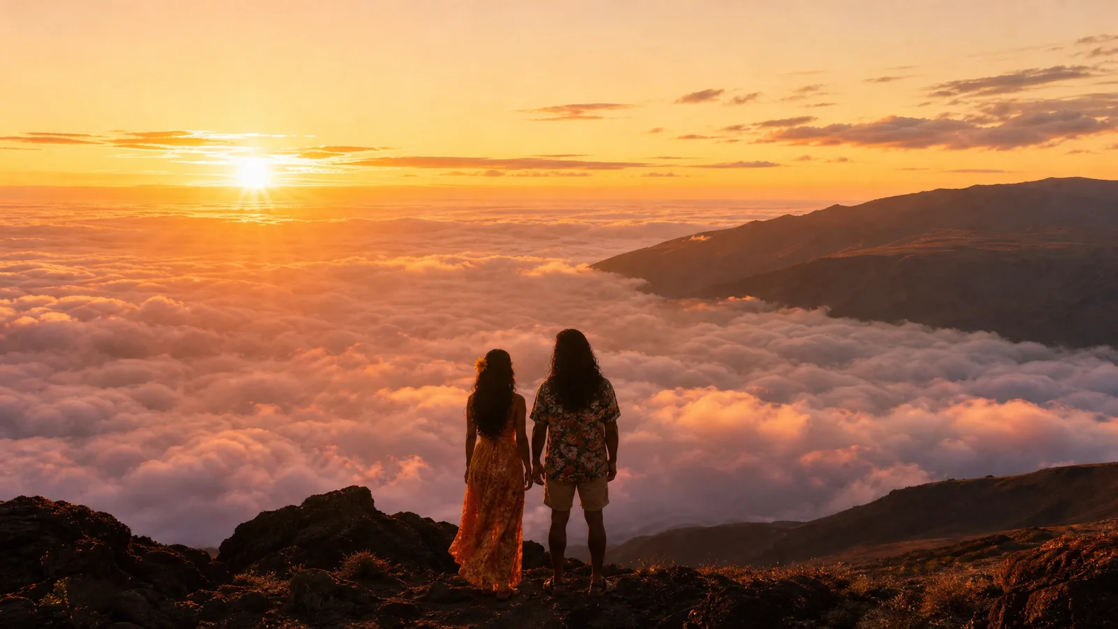 Dawn breaking above the clouds on Haleakalā