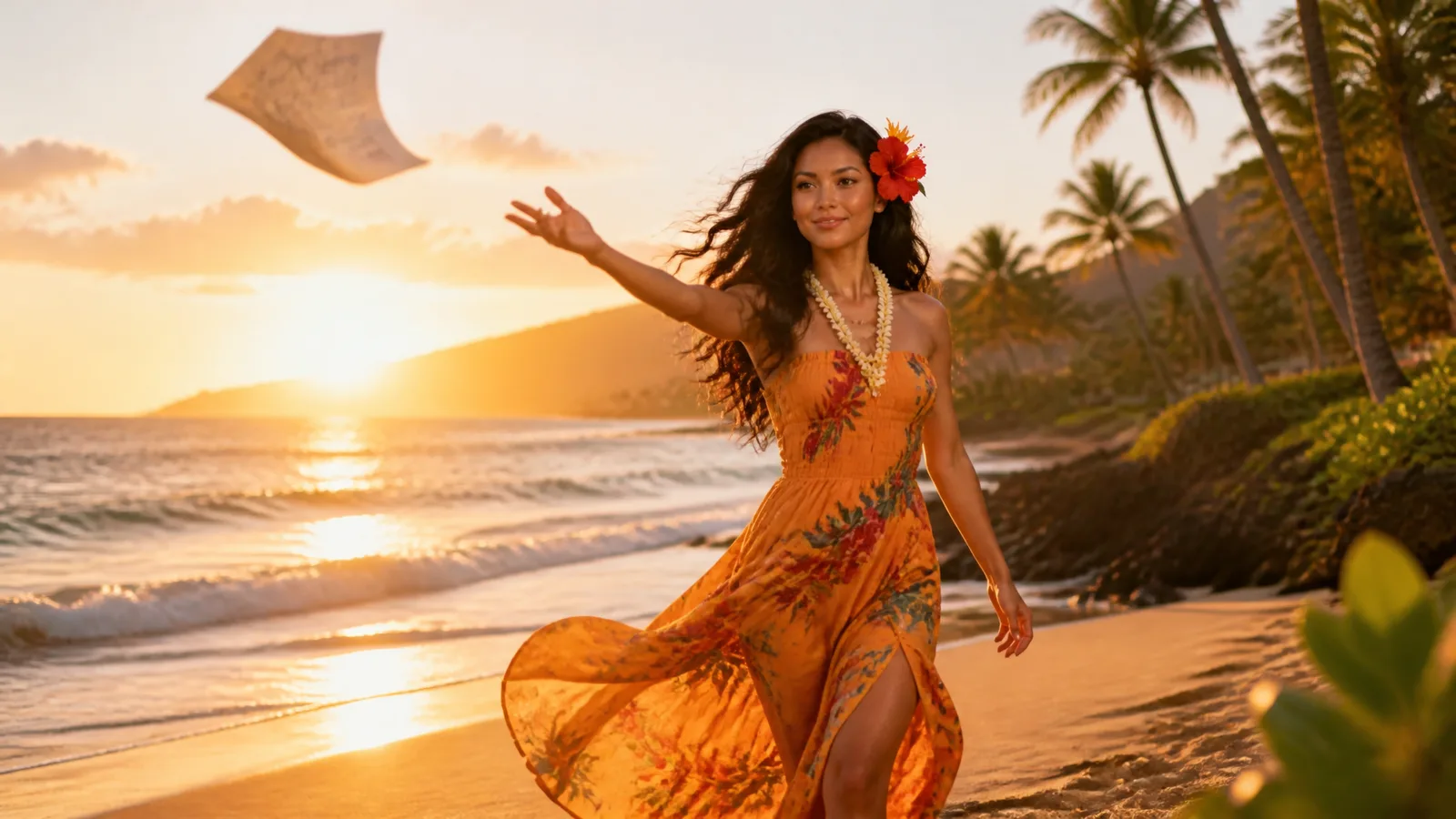 Lehua tossing the itinerary aside with a laugh